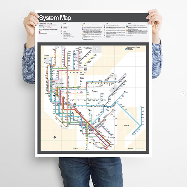 Vignelli NYC subway map hand-drawn at full scale
